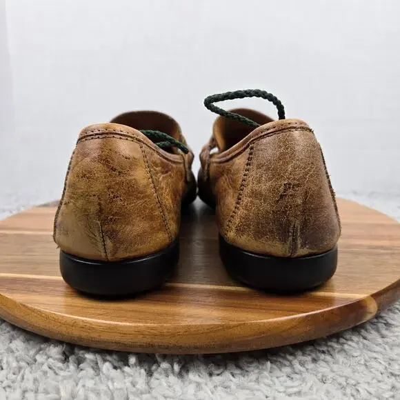Zelli Mens 10.5M Brown Leather Patina Business Casual Wooden Horsebit Loafer